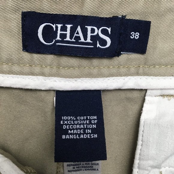 Chaps Mens Shorts 38 Khaki Tan All Over Fish Skeleton Embroidery Flat Front - Picture 3 of 8